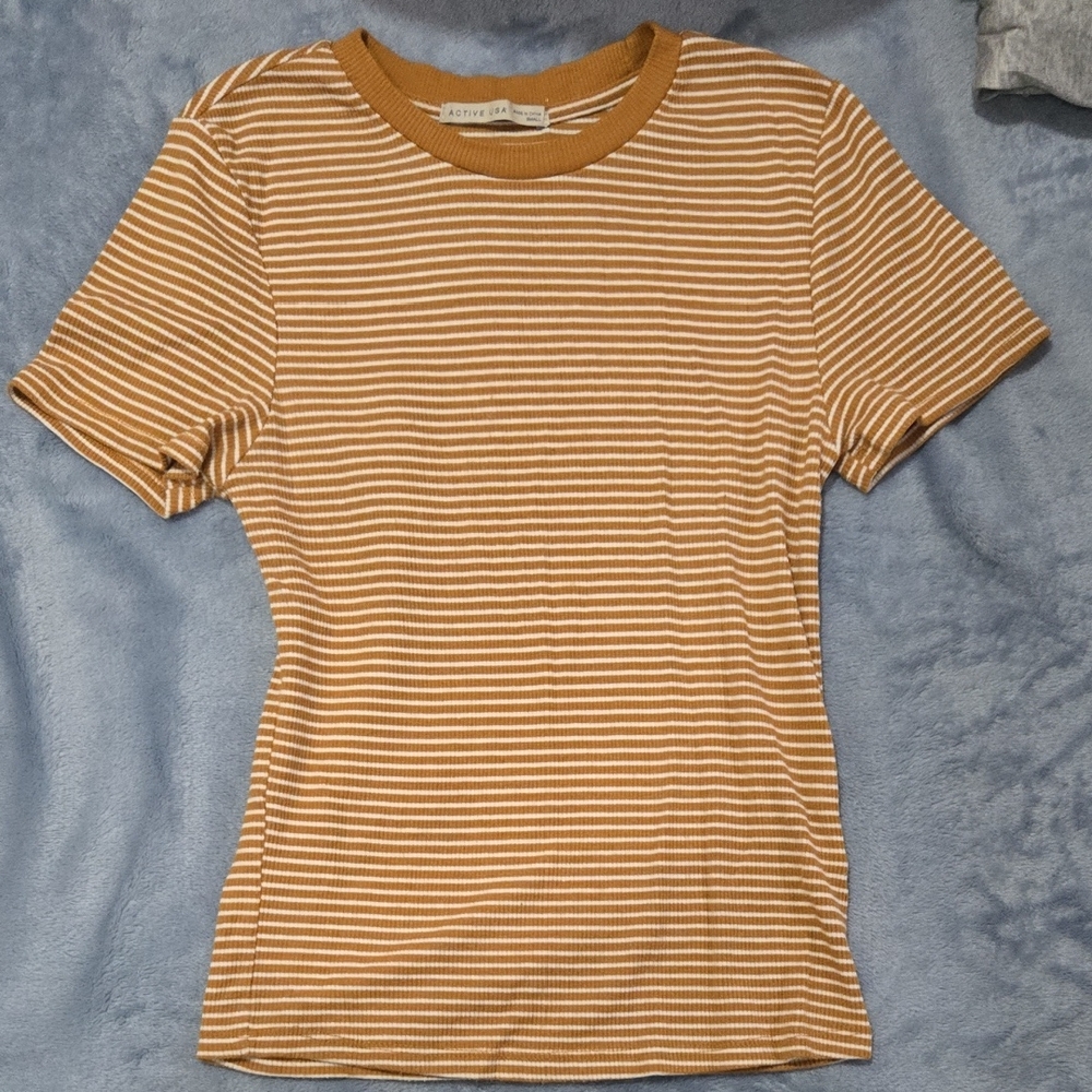 Active USA Tan Fitted Short Sleeve T-Shirt